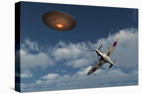 A Royal Air Force Supermarine Spitfire Aircraft Giving Chase to a Ufo-null-Stretched Canvas