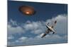 A Royal Air Force Supermarine Spitfire Aircraft Giving Chase to a Ufo-null-Mounted Art Print