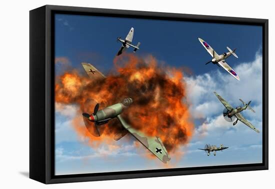 A Royal Air Force Supermarine Spitfire Attacking German Stuka Dive Bombers-null-Framed Stretched Canvas