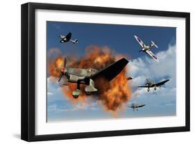 A Royal Air Force Supermarine Spitfire Attacking German Stuka Dive Bombers-null-Framed Art Print