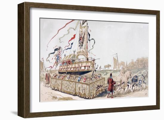 A Royal Barge Being Pulled on a Wagon by Horses to a Canal in the 16th Century, 1886-Armand Jean Heins-Framed Giclee Print