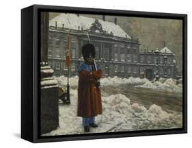 A Royal Life Guard on Duty Outside the Royal Palace Amalienborg, Copenhagen-Paul Fischer-Framed Stretched Canvas