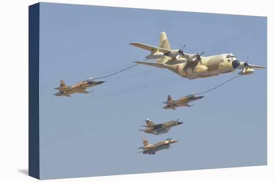 A Royal Moroccan Air Force Kc-130 Refueling a Pair of F-5 Aircraft-Stocktrek Images-Stretched Canvas
