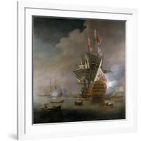 A Royal Party approaching a Flagship of the Red with Numerous Other Craft at Sea-Peter Monamy-Framed Giclee Print