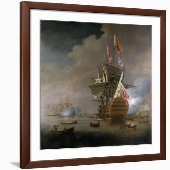 A Royal Party approaching a Flagship of the Red with Numerous Other Craft at Sea-Peter Monamy-Framed Giclee Print