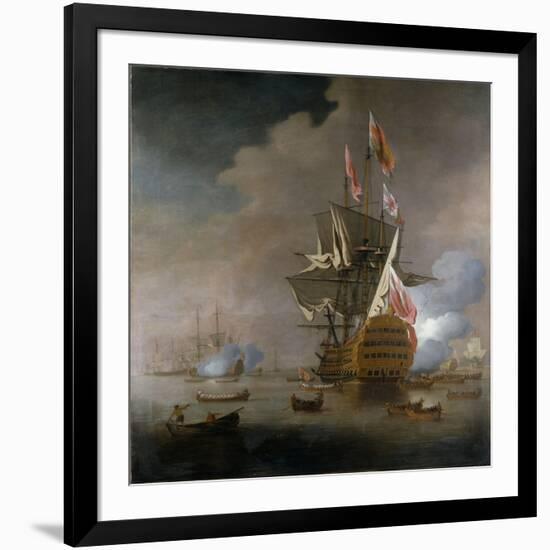 A Royal Party approaching a Flagship of the Red with Numerous Other Craft at Sea-Peter Monamy-Framed Giclee Print