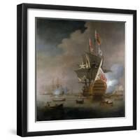 A Royal Party approaching a Flagship of the Red with Numerous Other Craft at Sea-Peter Monamy-Framed Giclee Print