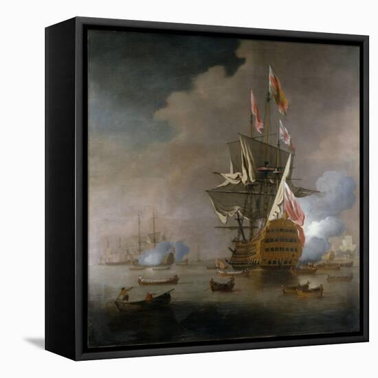 A Royal Party approaching a Flagship of the Red with Numerous Other Craft at Sea-Peter Monamy-Framed Stretched Canvas