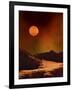 A Rugged Planet Landscape Dimly Lit by a Distant Red Star-null-Framed Photographic Print