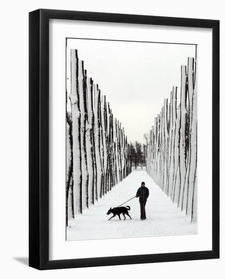 A Russian Girl Walks Her Dog-null-Framed Photographic Print