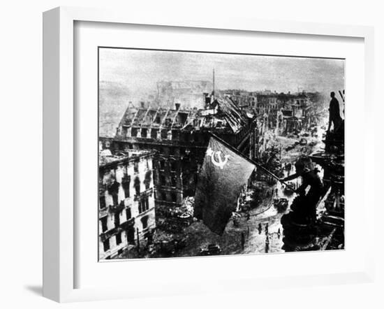 A Russian Sergeant Raises the Soviet Flag over the Reichstag, Berlin, 1945-null-Framed Photographic Print