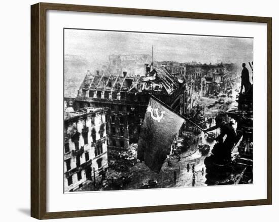 A Russian Sergeant Raises the Soviet Flag over the Reichstag, Berlin, 1945-null-Framed Photographic Print