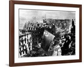 A Russian Sergeant Raises the Soviet Flag over the Reichstag, Berlin, 1945-null-Framed Photographic Print