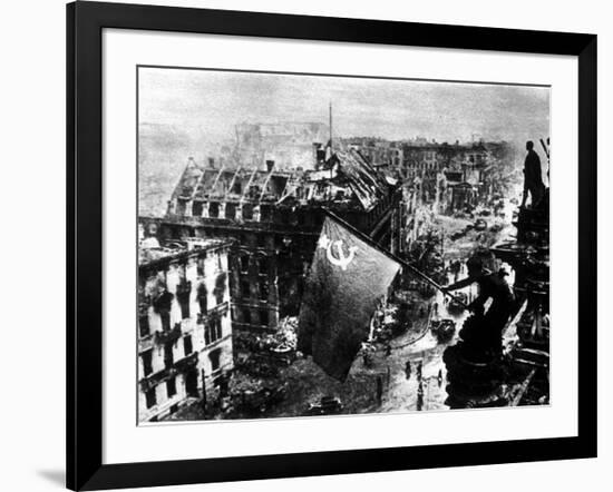 A Russian Sergeant Raises the Soviet Flag over the Reichstag, Berlin, 1945-null-Framed Photographic Print