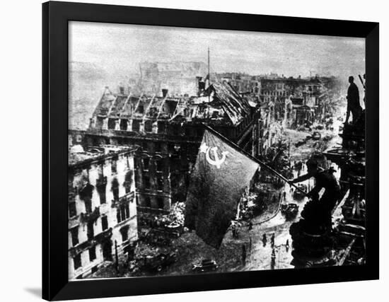 A Russian Sergeant Raises the Soviet Flag over the Reichstag, Berlin, 1945-null-Framed Photographic Print