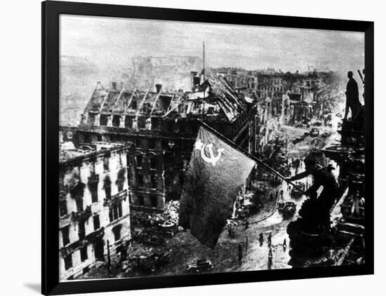 A Russian Sergeant Raises the Soviet Flag over the Reichstag, Berlin, 1945-null-Framed Photographic Print