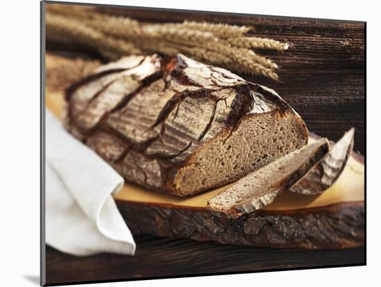 A Rustic Country Loaf on a Slice of Wood-Karl Newedel-Mounted Photographic Print
