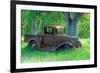 A Rusting 1931 Ford Pickup Truck Sitting in a Field under an Oak Tree-John Alves-Framed Photographic Print