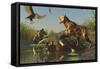 A Saber Tooth Cat Attacks a Woolly Mammoth-Stocktrek Images-Framed Stretched Canvas