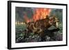 A Saber-Toothed Tiger Running Away from a Forest Fire-null-Framed Art Print