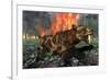 A Saber-Toothed Tiger Running Away from a Forest Fire-null-Framed Art Print