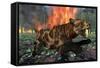 A Saber-Toothed Tiger Running Away from a Forest Fire-null-Framed Stretched Canvas