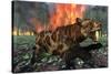 A Saber-Toothed Tiger Running Away from a Forest Fire-null-Stretched Canvas