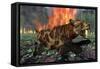 A Saber-Toothed Tiger Running Away from a Forest Fire-null-Framed Stretched Canvas