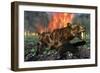 A Saber-Toothed Tiger Running Away from a Forest Fire-null-Framed Premium Giclee Print