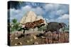 A Sabre-Tooth Tiger Attacking a Young Deinotherium-Stocktrek Images-Stretched Canvas
