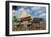 A Sabre-Tooth Tiger Attacking a Young Deinotherium-Stocktrek Images-Framed Art Print