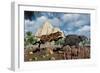 A Sabre-Tooth Tiger Attacking a Young Deinotherium-Stocktrek Images-Framed Art Print