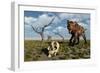 A Sabre Tooth Tiger Discovers a Humanoid Skull-null-Framed Art Print