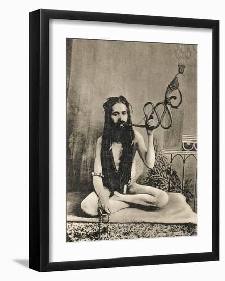 A Sadhu Smoking a Remarkable Pipe, India-null-Framed Photographic Print