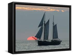 A Sailing Ship Sails During Sunset Towards the Harbor of Bremerhaven-null-Framed Stretched Canvas