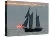 A Sailing Ship Sails During Sunset Towards the Harbor of Bremerhaven-null-Stretched Canvas