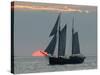 A Sailing Ship Sails During Sunset Towards the Harbor of Bremerhaven-null-Stretched Canvas