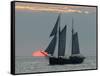 A Sailing Ship Sails During Sunset Towards the Harbor of Bremerhaven-null-Framed Stretched Canvas