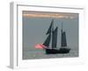 A Sailing Ship Sails During Sunset Towards the Harbor of Bremerhaven-null-Framed Premium Photographic Print