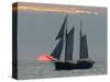 A Sailing Ship Sails During Sunset Towards the Harbor of Bremerhaven-null-Stretched Canvas