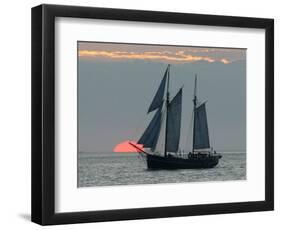 A Sailing Ship Sails During Sunset Towards the Harbor of Bremerhaven-null-Framed Photographic Print