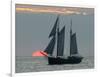 A Sailing Ship Sails During Sunset Towards the Harbor of Bremerhaven-null-Framed Photographic Print