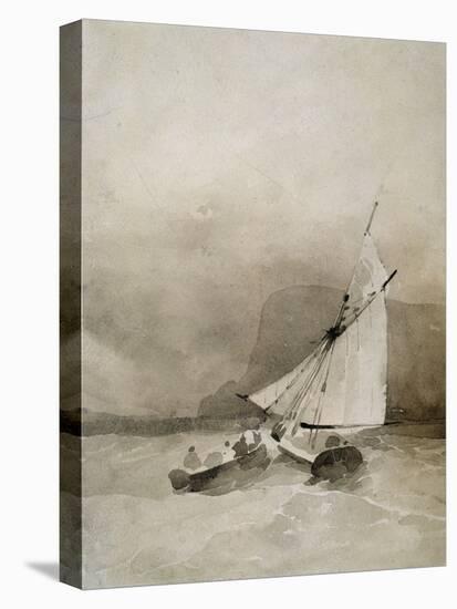 A Sailing-Vessel and a Rowing-Boat in Rough Seas Off Beachy Head, Sussex-Richard Parkes Bonington-Stretched Canvas