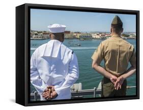 A Sailor and Marine Man the Rails Aboard USS Boxer-null-Framed Stretched Canvas