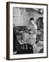 A Sailor Pressing Uniform Trousers in the Tailor Shop of a US Navy Cruiser-null-Framed Photographic Print