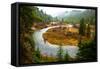 A Salmon River S-Bends Through Central Idaho on a Rainy Autumn Day-Ben Herndon-Framed Stretched Canvas