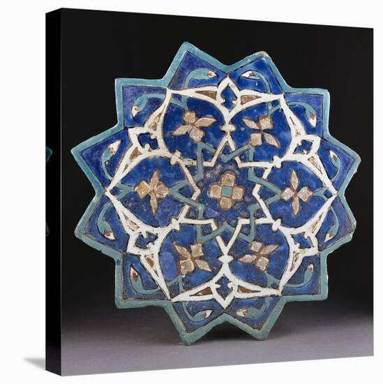 A Samarkand Cuerda Seca Stellar Tile of Twelve Pointed Form, the Blue Ground with a Central…-null-Stretched Canvas