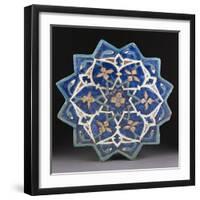 A Samarkand Cuerda Seca Stellar Tile of Twelve Pointed Form, the Blue Ground with a Central…-null-Framed Giclee Print