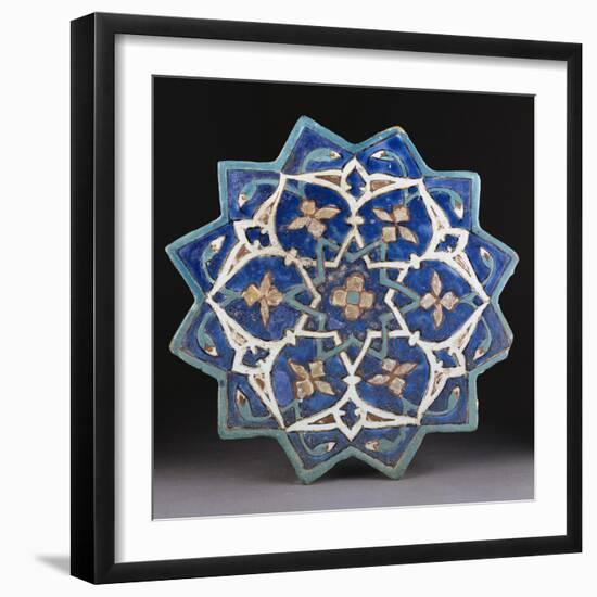 A Samarkand Cuerda Seca Stellar Tile of Twelve Pointed Form, the Blue Ground with a Central…-null-Framed Giclee Print