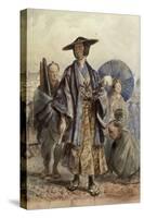 A Samurai Officer and a Servant in a Street-Charles Wirgman-Stretched Canvas